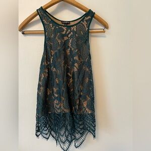 Express Forest Green Floral Lace Tank Top Tunic Medium Whimsigoth Boho